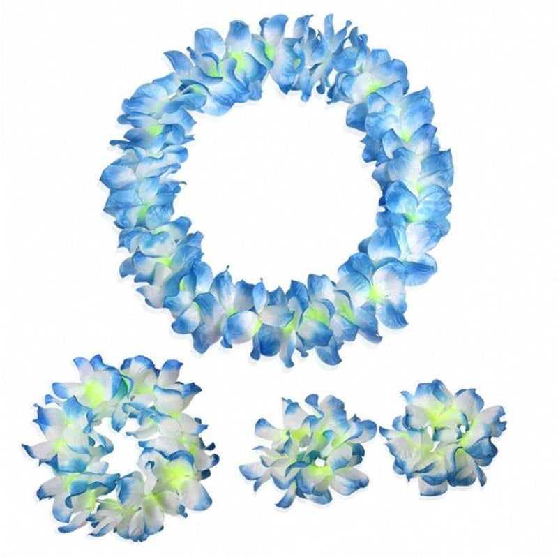 [Australia] - CISMARK Hawaiian Luau flower Leis Jumbo necklace bracelets headband set Blue 