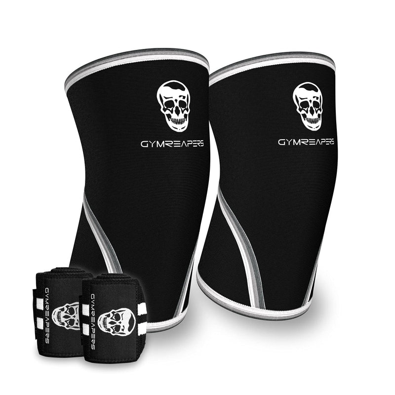 [Australia] - Elbow Sleeves (1 Pair) W/ Wrist Wraps - Elbow Brace For Support & Compression for Powerlifting, Weightlifting, Bench & Tendonitis - 5mm Neoprene - For Men & Women Black/White X-Large 