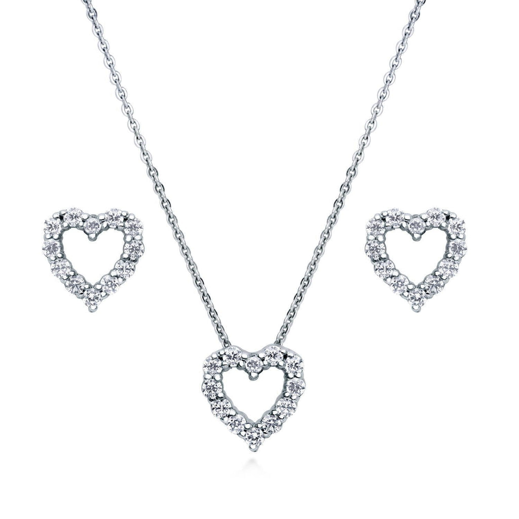 [Australia] - BERRICLE Rhodium Plated Sterling Silver Cubic Zirconia CZ Open Heart Bridal Bridesmaid Necklace and Earrings Set 