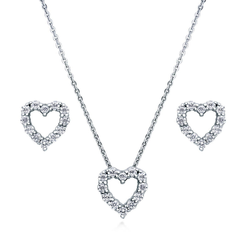 [Australia] - BERRICLE Rhodium Plated Sterling Silver Cubic Zirconia CZ Open Heart Bridal Bridesmaid Necklace and Earrings Set 