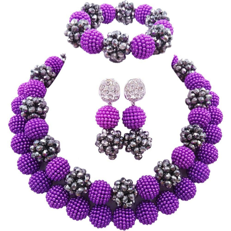 [Australia] - laanc Women Gorgeous Beads Necklace, Statement Jewelry, Chunky Necklace, Bubble Necklace Jewelry Purple and silver 