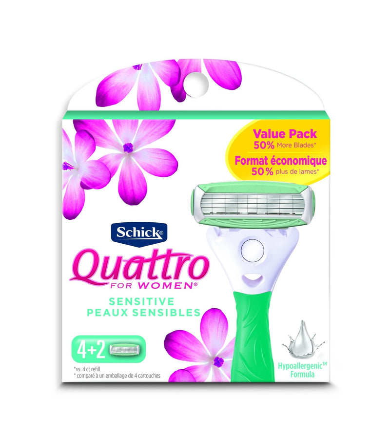 [Australia] - Schick Quattro Sensitive Razor Blade Refills for Women, 6 Count 6 Count (Pack of 1) 