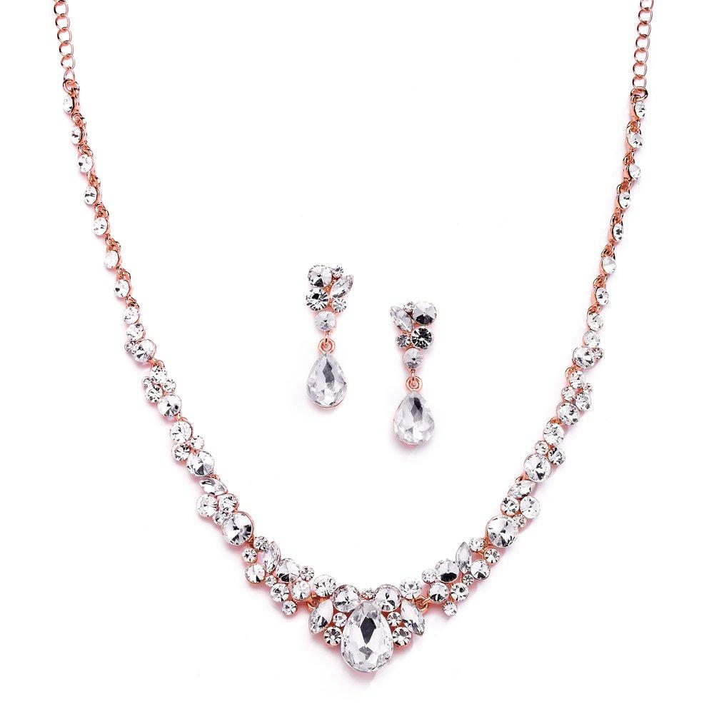 [Australia] - Mariell Glamorous Blush Rose Gold Crystal Necklace & Earrings Jewelry Set for Wedding, Prom & Bridesmaids 