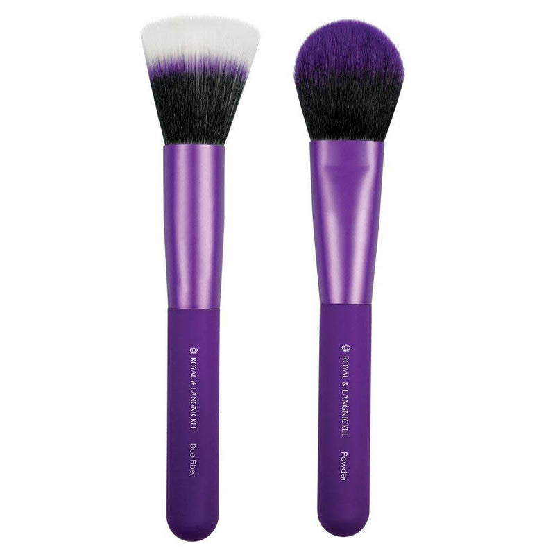[Australia] - MODA Travel Size EZGlam Duo Flawless Face 2pc Makeup Brush Set Includes - Duo Fiber and Powder Brushes, Purple 
