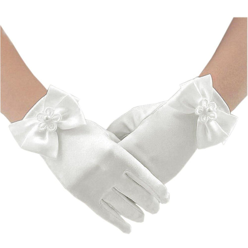 [Australia] - Short Flower Girls Gloves for Wedding Satin Gloves for Girls Princess Gloves White 