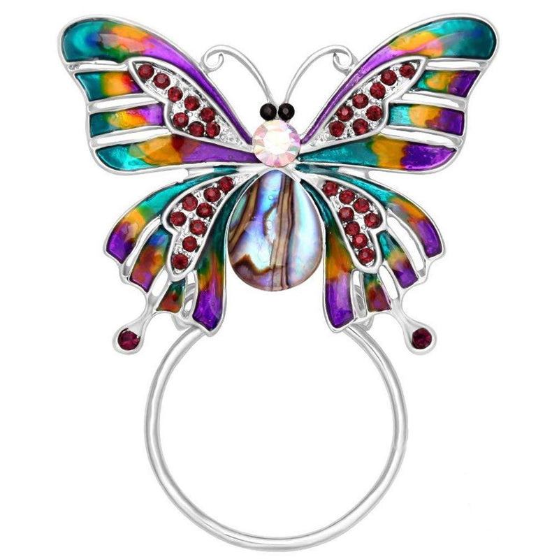[Australia] - SENFAI Enamel Colorful Butterfly Abalone Shell Crystal Magnetic Eyeglass Holder Brooch and Pin Silver magnet brooch 