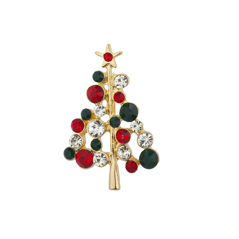 [Australia] - Lux Accessories Holiday Red Green Crystal Rhinestone Christmas Tree Brooch Pin 