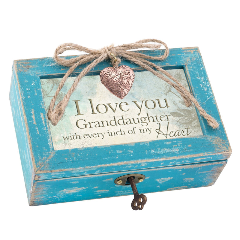 [Australia] - Cottage Garden Love You Granddaughter My Heart Teal Wood Locket Jewelry Music Box Plays Tune You are My Sunshine 