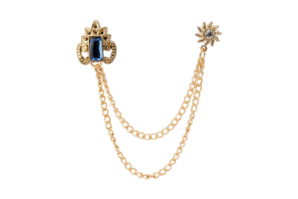 [Australia] - Knighthood Crowned Blue Stone with Hanging Chain Brooch/Collar Pin/Lapel Pins Golden 