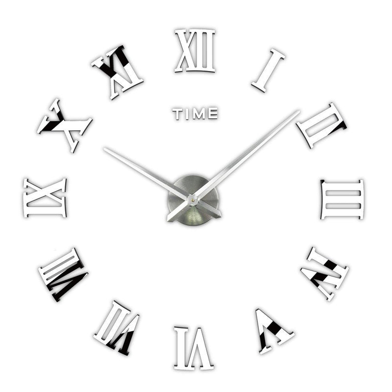[Australia] - Timelike 3D DIY Wall Clock, 1M Modern Frameless Large 3D DIY Wall Clock Kit Decoration Home for Living Room Bedroom (Silver) Silver 
