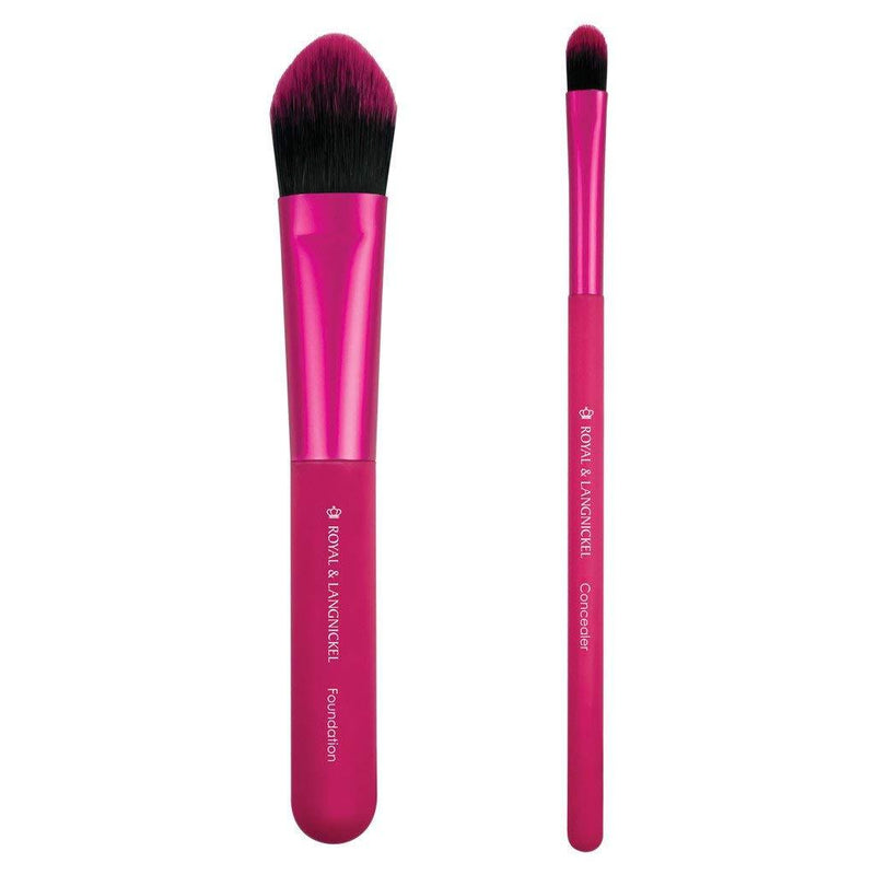 [Australia] - MODA Travel Size EZGlam Duo Perfect Complexion 2pc Makeup Brush Set Includes - Foundation and Concealer, Pink 