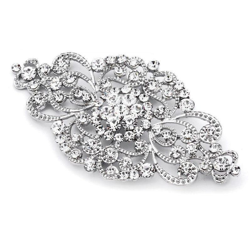 [Australia] - Mariell Vintage Bridal Crystal Brooch Pin - 4" Wide Antique Silver Rhinestone Wedding & Fashion Glam 