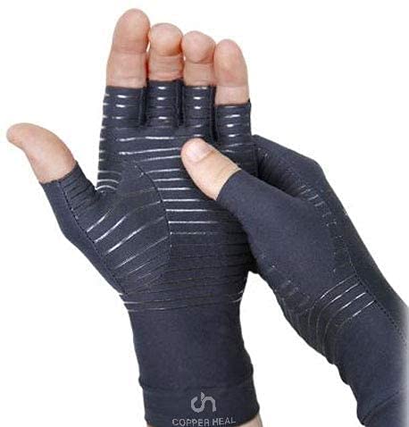 [Australia] - COPPER HEAL Arthritis Compression Gloves Rheumatoid Carpal Tunnel Glove Fingerless Pains Hands Support finger joint Large (1 Pair) 