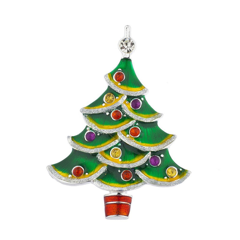 [Australia] - Lux Accessories Christmas Xmas Holiday Green Tree Stone Ornaments Brooch Pin 