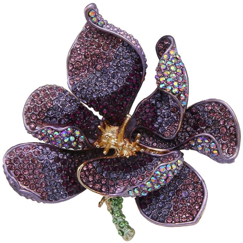 [Australia] - EVER FAITH Women's Austrian Crystal Orchid Flower Petal Brooch Purple Gold-Tone 