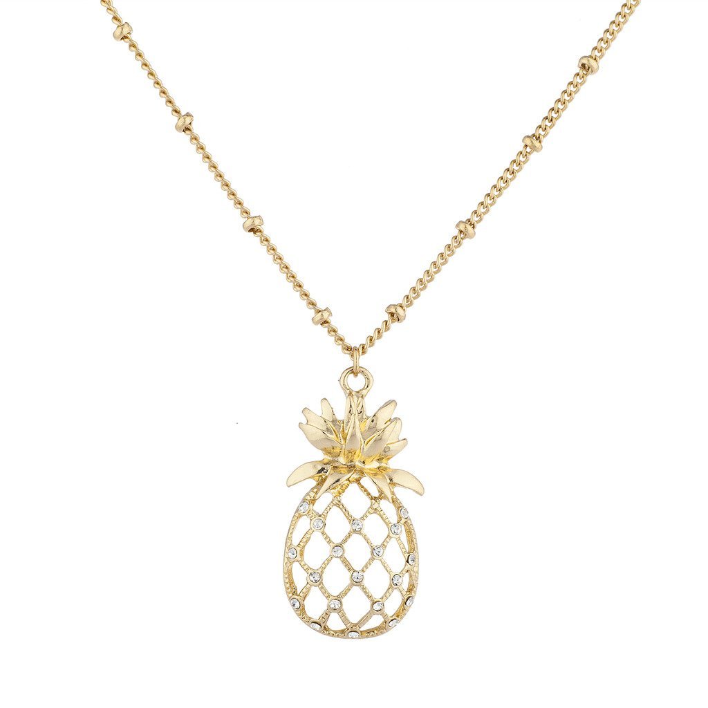 [Australia] - Lux Accessories Gold Tone Cutout Tropical Fruit Pineapple Pendant Necklace 