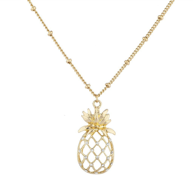 [Australia] - Lux Accessories Gold Tone Cutout Tropical Fruit Pineapple Pendant Necklace 