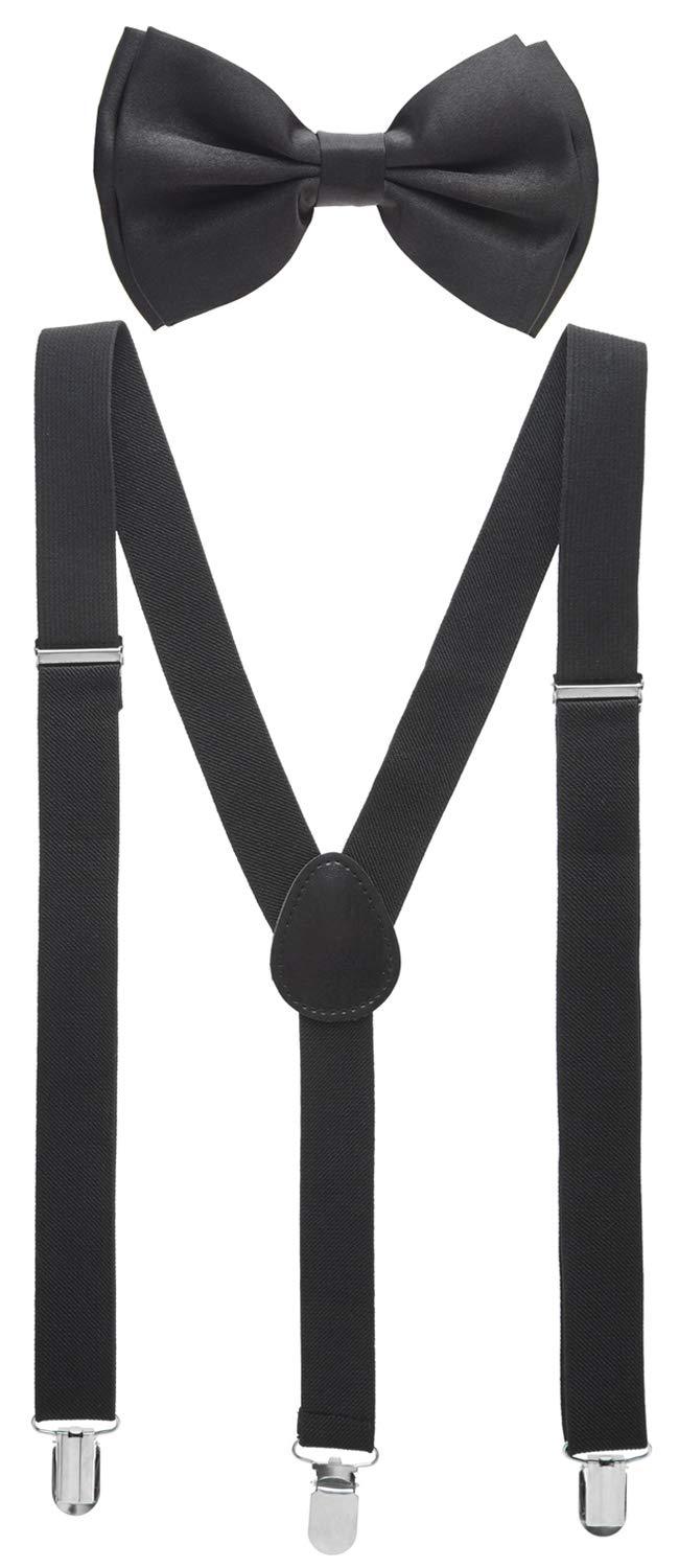 [Australia] - Bowtie and Suspenders for Men - Y Shape Suspender and Bow Tie - Many Colors to Choose From Black 