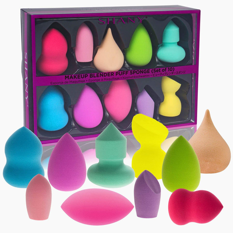 [Australia] - SHANY Makeup Premium Beauty Sponge Blender Puff Set - Latex-free & Vegan, Multipurpose Shapes & Colors - Set of 10 