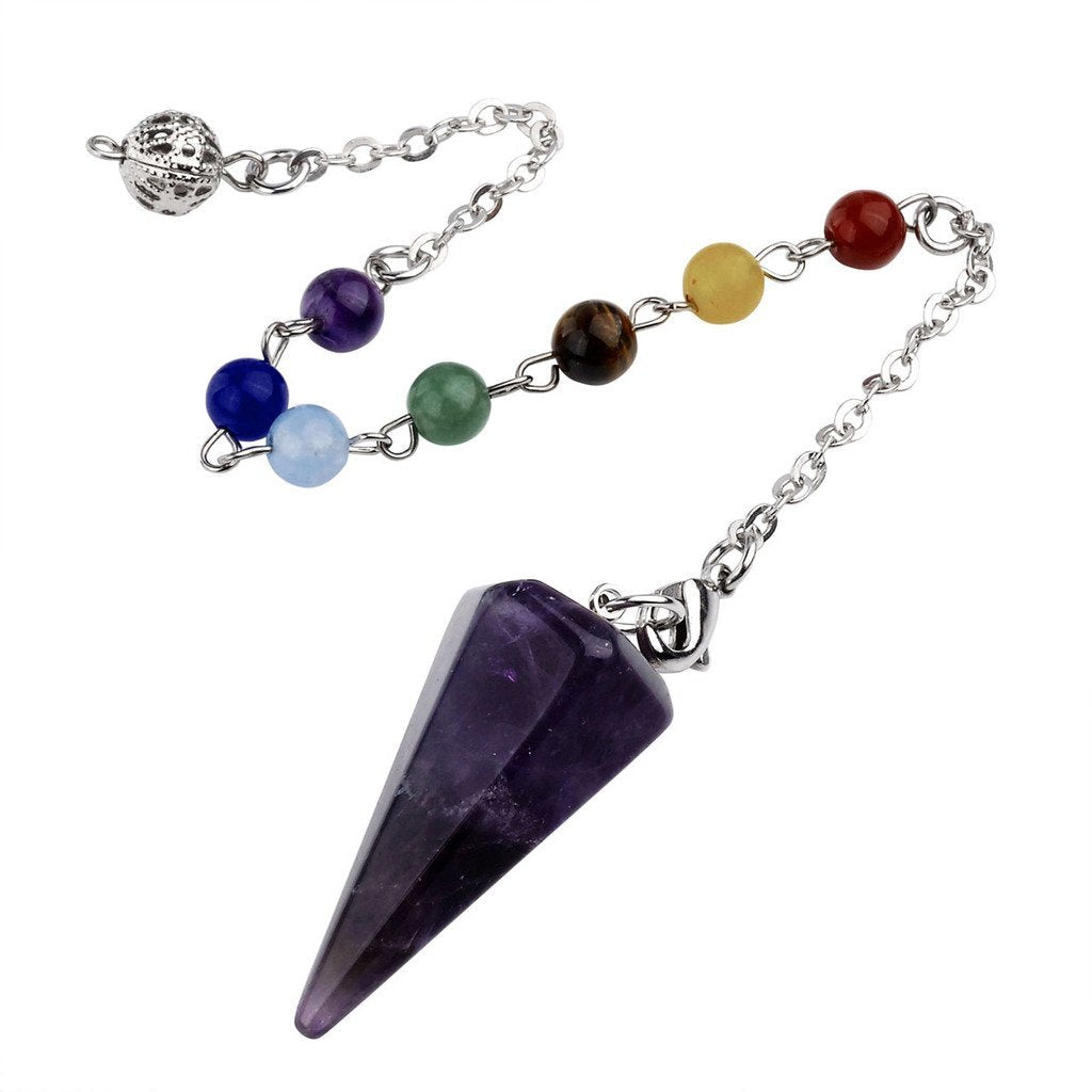 [Australia] - Top Plaza 7 Chakra Reiki Healing Crystal Dowsing Point Pendant Divination Metaphysical Spiritual Chakra Balancing Pendulum(Amethyst) Amethyst 