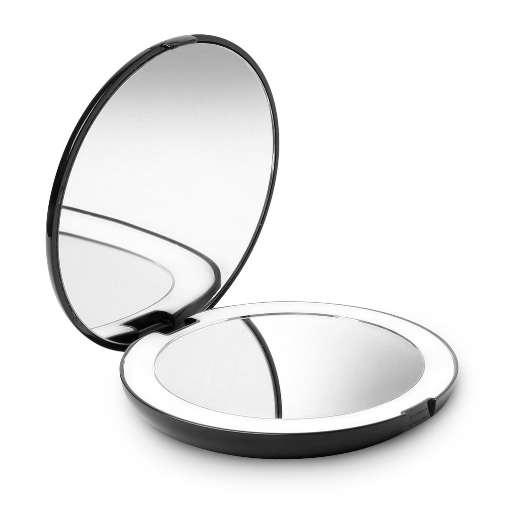 [Australia] - Fancii LED Lighted Travel Makeup Mirror, 1x/10x Magnification - Daylight LED, Compact, Portable, Large 5” Wide Illuminated Folding Mirror Black 