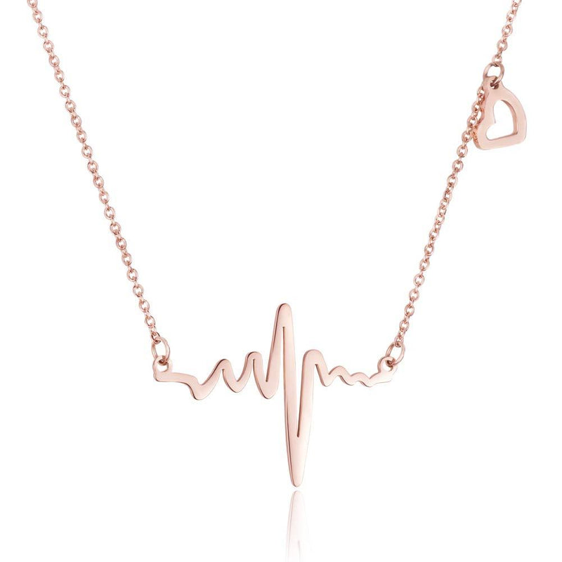 [Australia] - WDSHOW Heartbeat EKG Necklace 18k Rose Gold Plated or Silver-Tone 