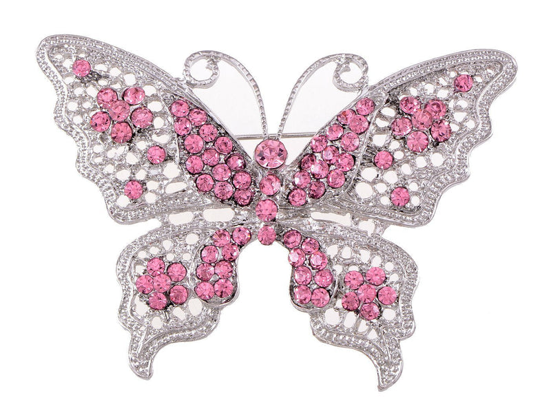 [Australia] - Alilang Clear Crystal Rhinestone Filigree Butterfly Brooch Pin - Pink or White Tone 