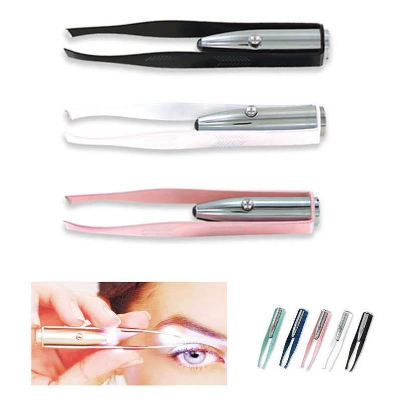 [Australia] - 3 Stainless Steel Make Up LED Light Eyelash Eyebrow Hair Removal Lighted Tweezer 