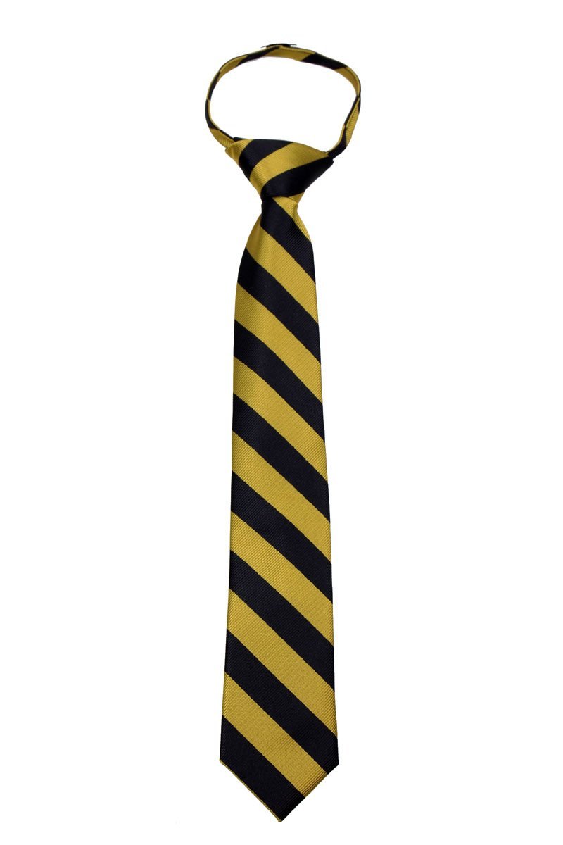 [Australia] - Boys Zipper Repp Stripe College Printed Necktie Ties Gold Black 