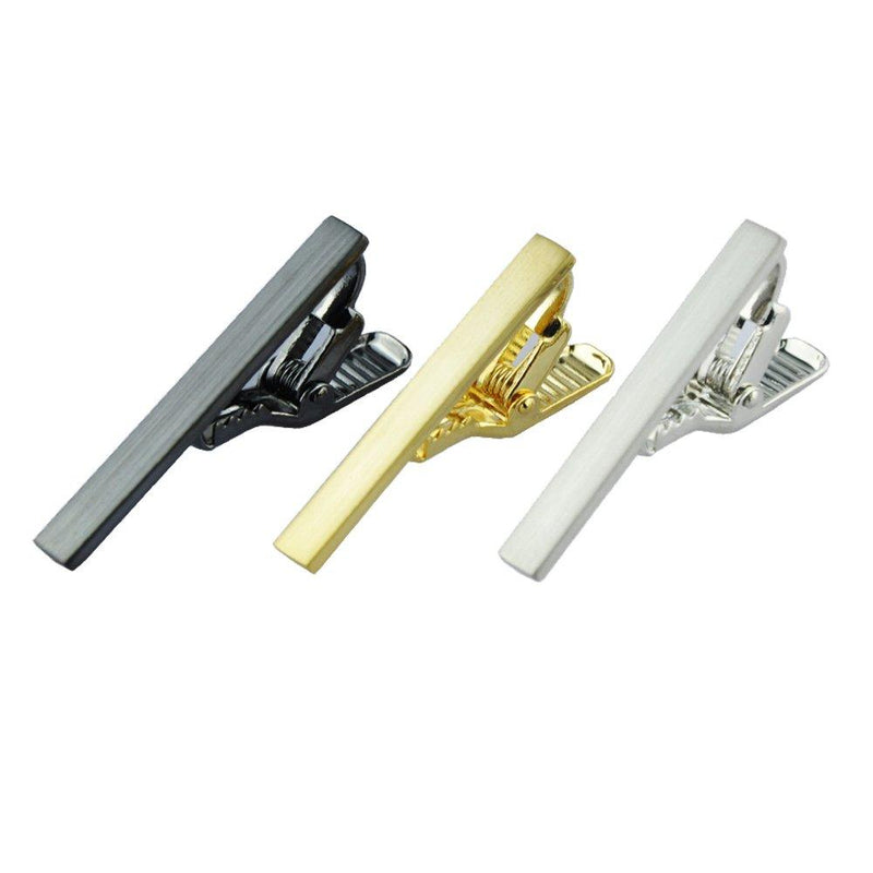 [Australia] - NewSilkRoad 3pcs 1.57 inch Mens Ties Clips Bar Skinny Tie Bar Set with Waterproof Gift Bag 3pcs each of gold silver black 
