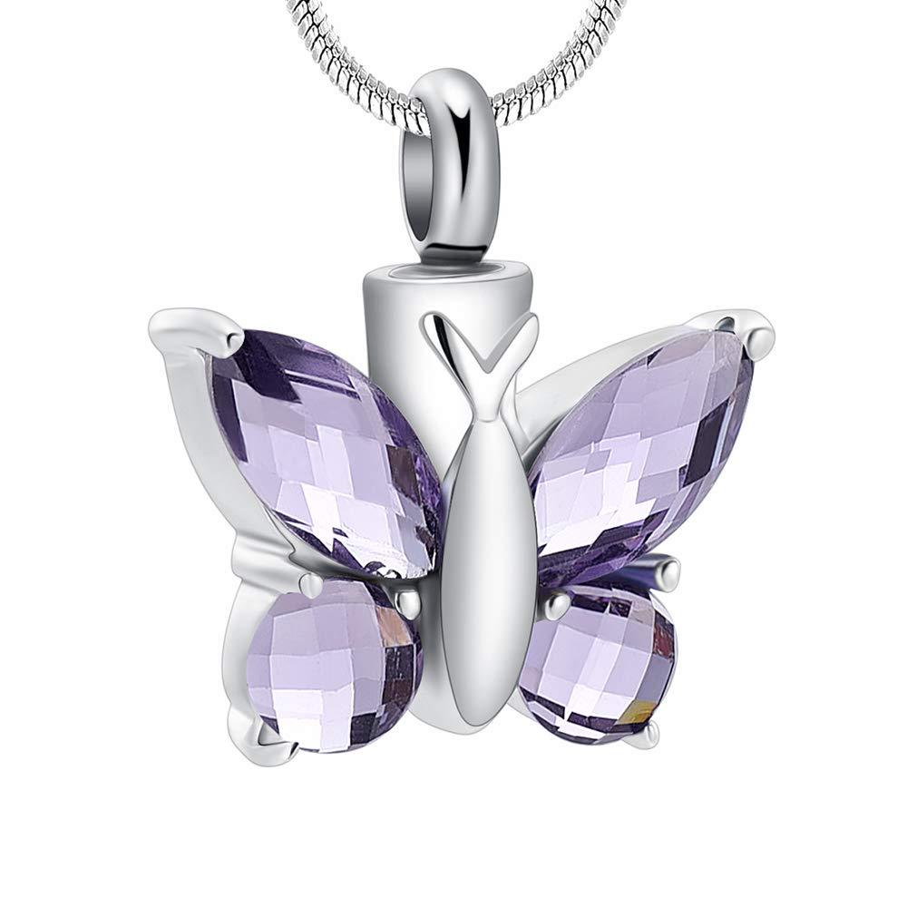 [Australia] - Butterfly Cremation Necklace for Ashes Memorial Keepsake for Beloved's Ashes Cremation Jewelry for Ashes Urn Pendants for Human Ashes Adult Purple 