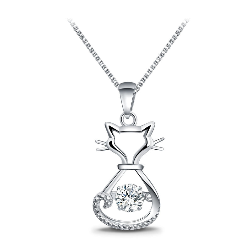 [Australia] - T400 925 Sterling Silver Cat Dog Fox Swan Pendant Necklace with Dancing Diamond Stone Cubic Zirconia Birthday Gift for Women Girls 
