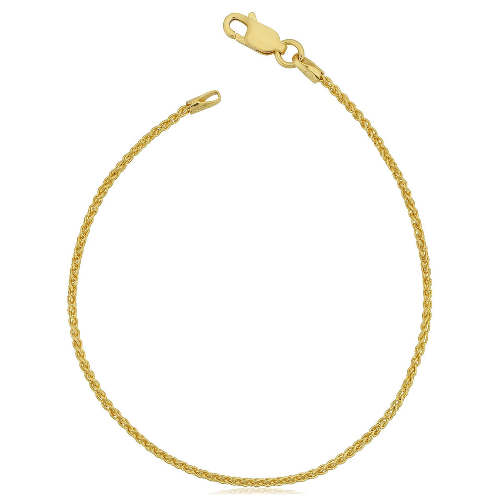 [Australia] - Kooljewelry Yellow Gold Plated Sterling Silver Round Wheat Chain Anklet (1.5 mm, 10 inch) 