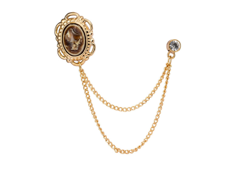 [Australia] - Knighthood Formal Gold Batch and Swarovski with Hanging Chain Brooch Golden 