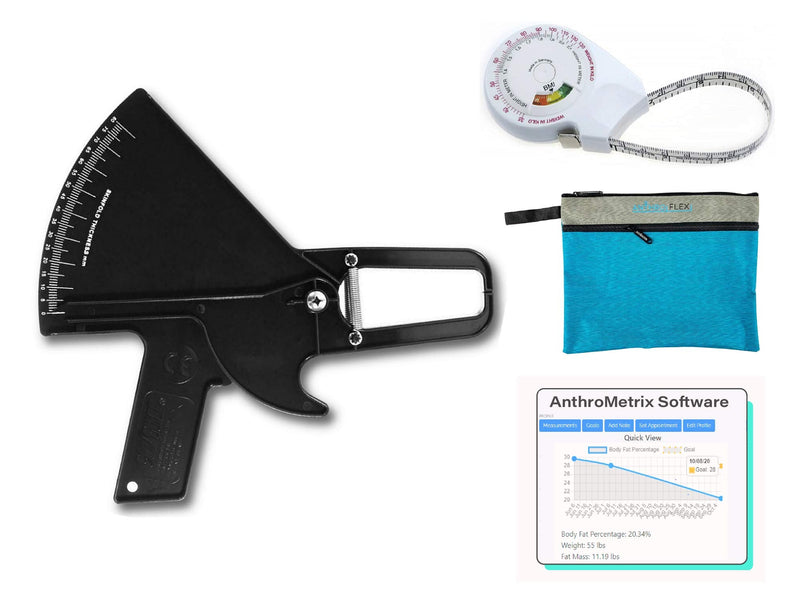[Australia] - Slim Guide Skinfold Caliper AnthroFlex Kit with BMI Tape Measure, AnthroMetrix Software, Bag and Multilingual Instruction Manual - 1.0 mm Precision (Black) 