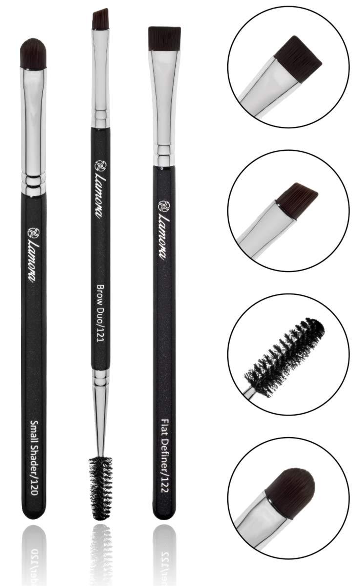 [Australia] - Eyebrow Brush - Duo Eye Brow Spoolie - Angled Eyeshadow Eyeliner - Precision Flat Definer - Small Shader - Premium Quality 3 Piece Set - Cruelty Free Synthetic Bristles - Apply Gel Powder Wax Pomade 