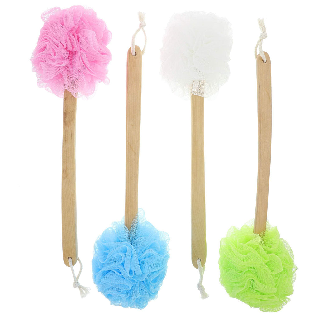 [Australia] - Juvale Bath Shower Body Wash Puff with Long Handle (4 Pack) 4 Colors 