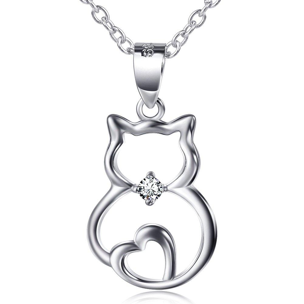 [Australia] - Sterling Silver Cute Cat Lover Gift Cat Pendant Necklace for Women Teen Girls, 18 Inches Style 3 