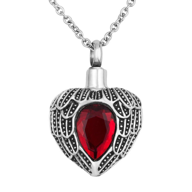 [Australia] - Q&Locket Stainless Steel Angel Wings Heart Crystal Urn Necklace Waterproof Ash Holder Cremation Jewelry 01 