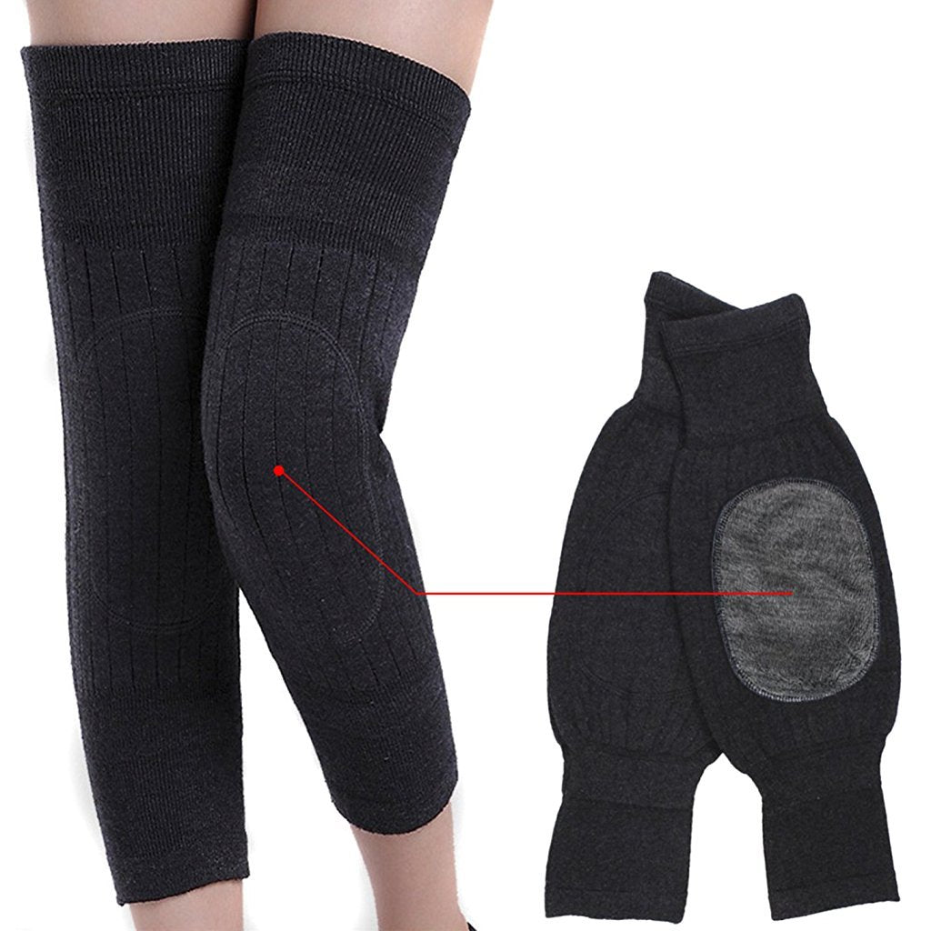[Australia] - A Pair Elastic Warm Knee Sleeves for Arthritis Pain Relief Women Men Thicken Cashmere Wool Breathable Knee Brace Support Pads Winter Sports Thermal Knee Leg Warmers Sleeve Protector Legging Stockings Dark Grey 