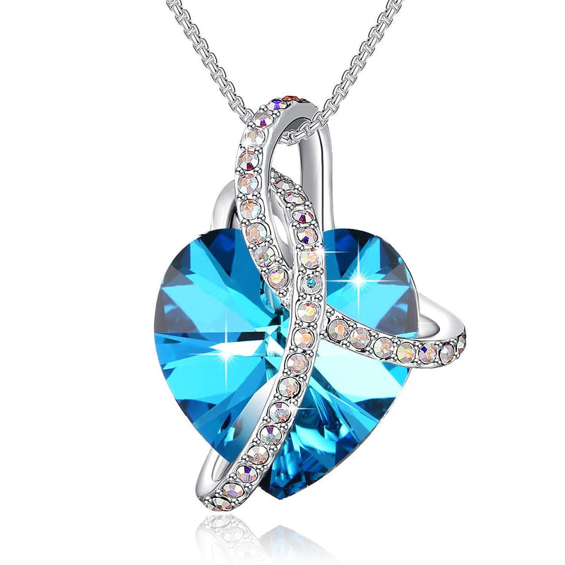 [Australia] - PLATO H Wrapped Heart Necklace Crystals from Swarovski for Women Girl Pendant with Elegant Box Dainty Anniversary Jewelry C_Bule 