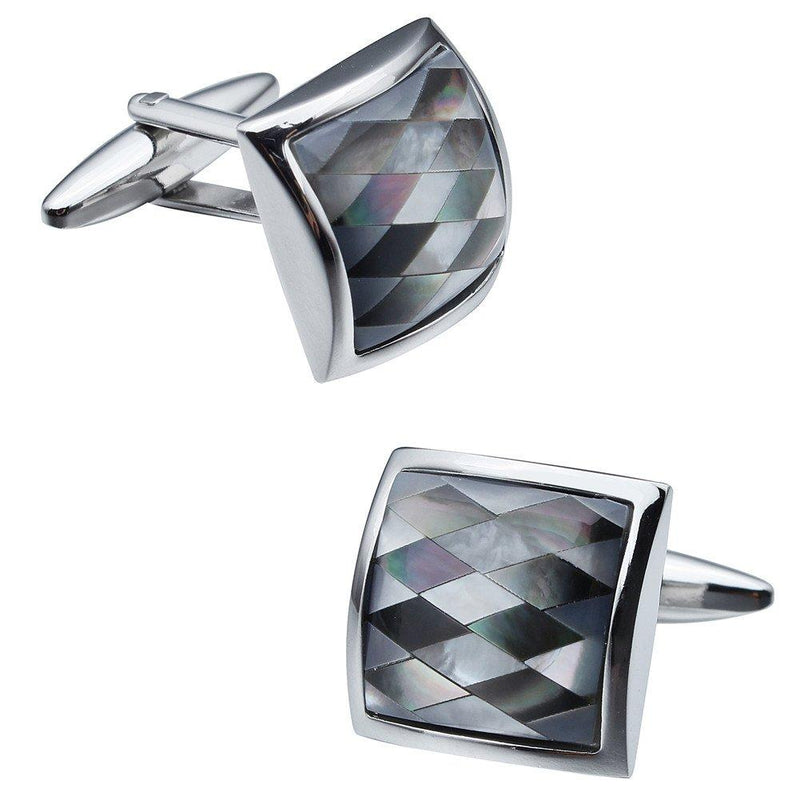 [Australia] - HAWSON Mother of Pearl Cufflinks for Mens Shirt French Cuff - Wedding Business Gift for Him Silver/black 