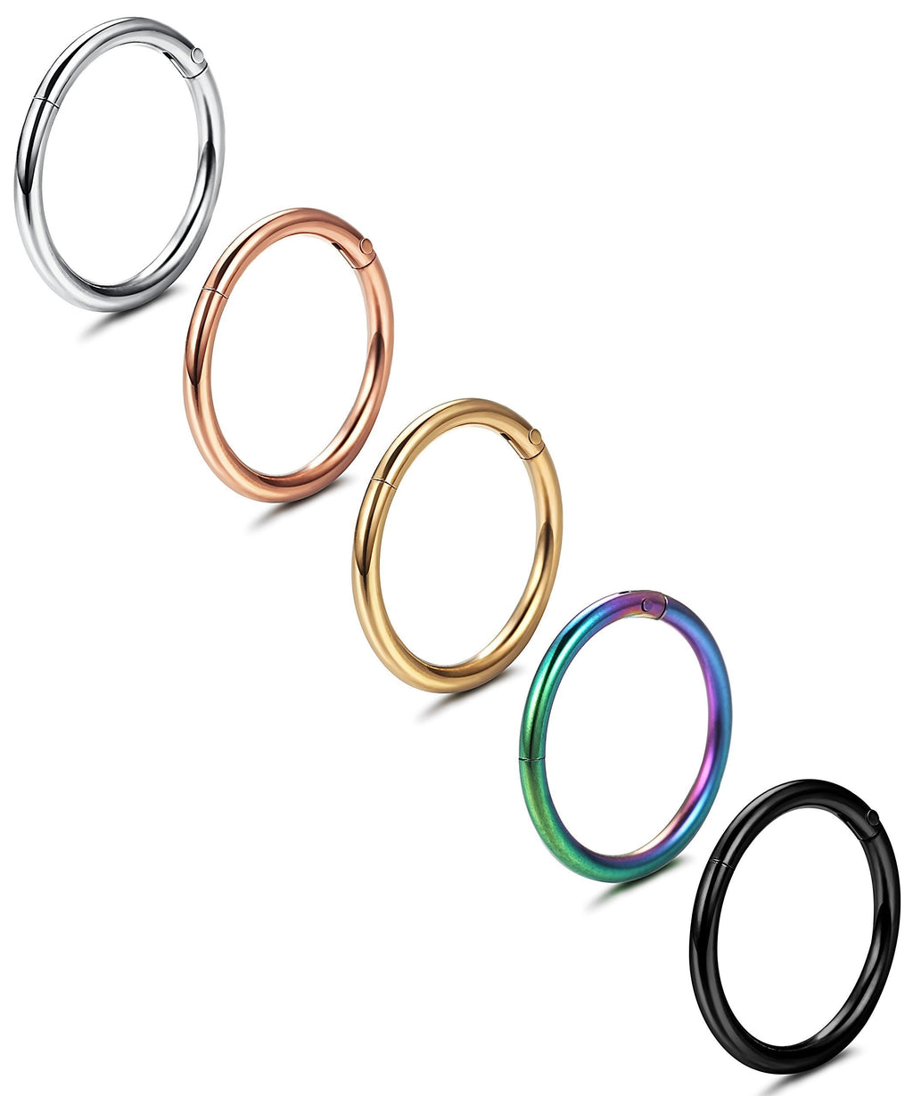 [Australia] - Jstyle 5 Pcs a Set 316L Stainless Steel Septum Piercing Nose Hoop Clicker Ring Hypoallergenic 16G 10.0 Millimeters 