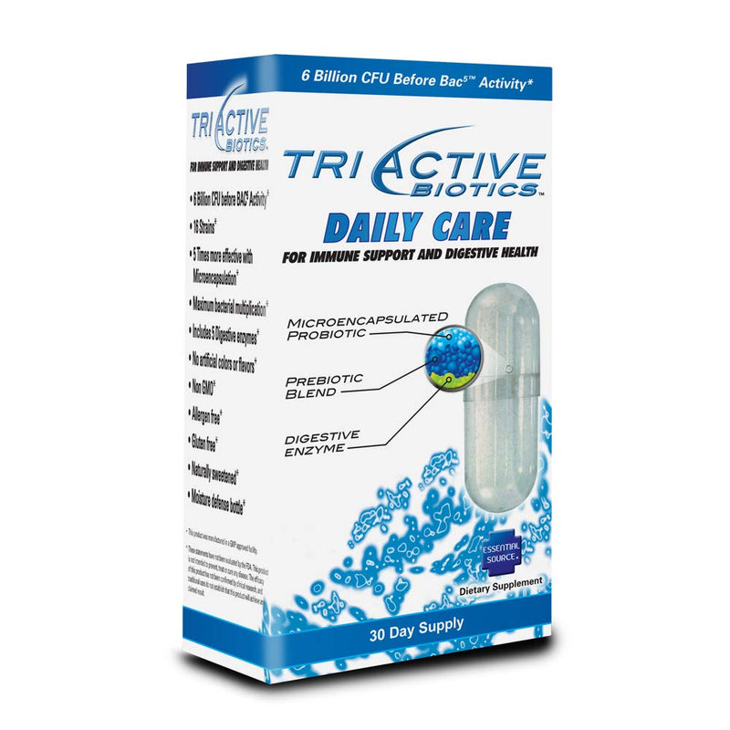 [Australia] - Essential Source TriActive Biotics Daily Care - Probiotics, Prebiotic Blend with 6 Billion CFU - Digestive Enzymes Supplement for Men & Women - Helps Support Gut Health, Immune Defense - 30 Capsules 