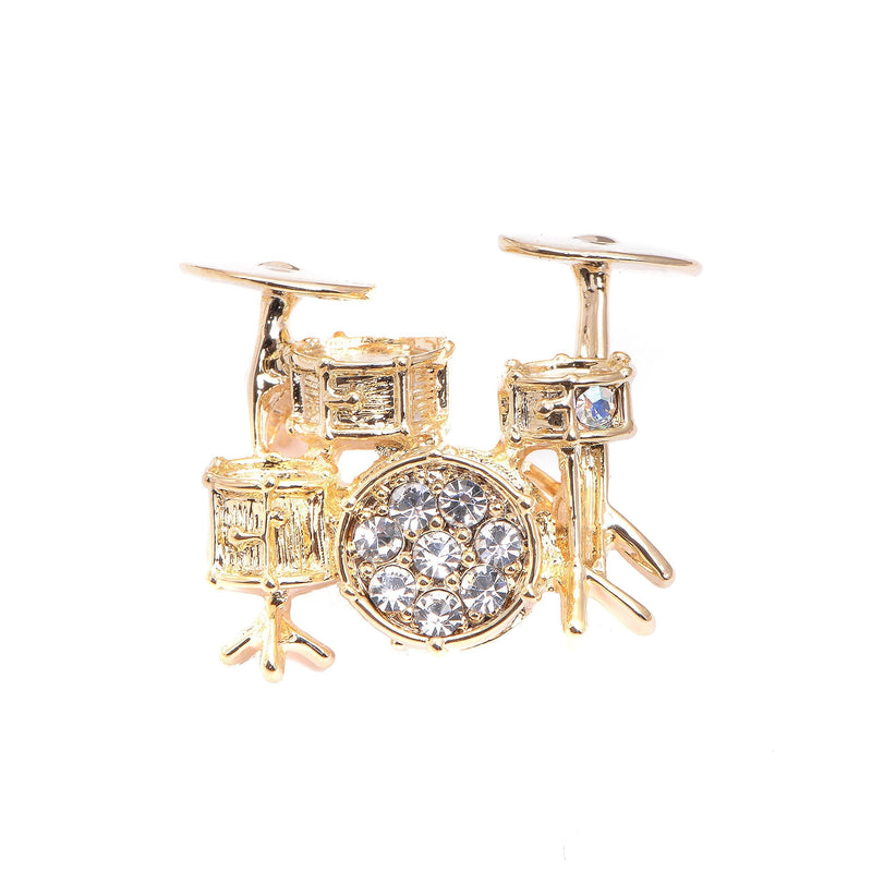 [Australia] - Spinningdaisy Tiny Jewel Crystal 3D Drum Set Brooch Pin Gold 