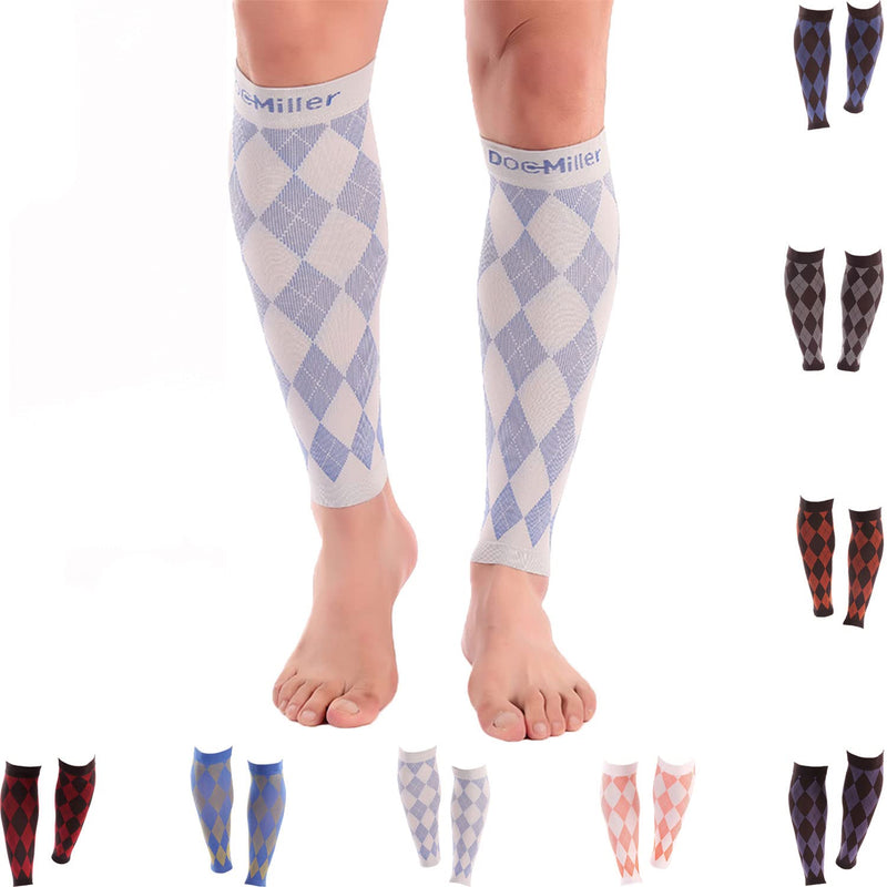 [Australia] - Doc Miller Calf Compression Sleeve for Men & Women - Fast Leg Pain Relief from Shin Splints, Varicose Veins - All Day Calf Support for Running, Travel & Everyday Use Gray.Blue X-Large 