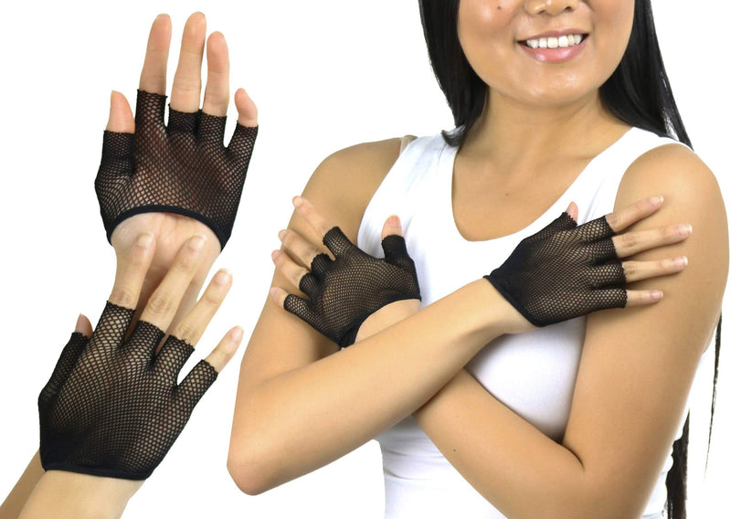 [Australia] - ToBeInStyle Women's Short Fishnet Fingerless Gloves One Size Regular Black 
