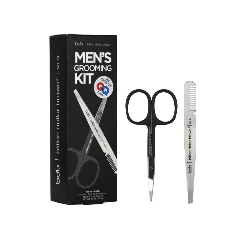 [Australia] - Billion Dollar Brows Men’s Grooming Kit with Stainless Steel Comb/Tweezers and Straight Edge Scissors for Grooming Eyebrows, Beards, and Facial Hair 