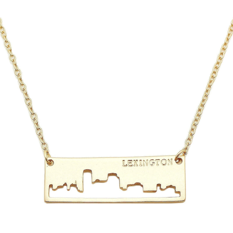 [Australia] - Khloe Patriotic United States: City Skyline Matte Gold-Tone Rectangular Cut-Out Pendant Necklace Lexington 