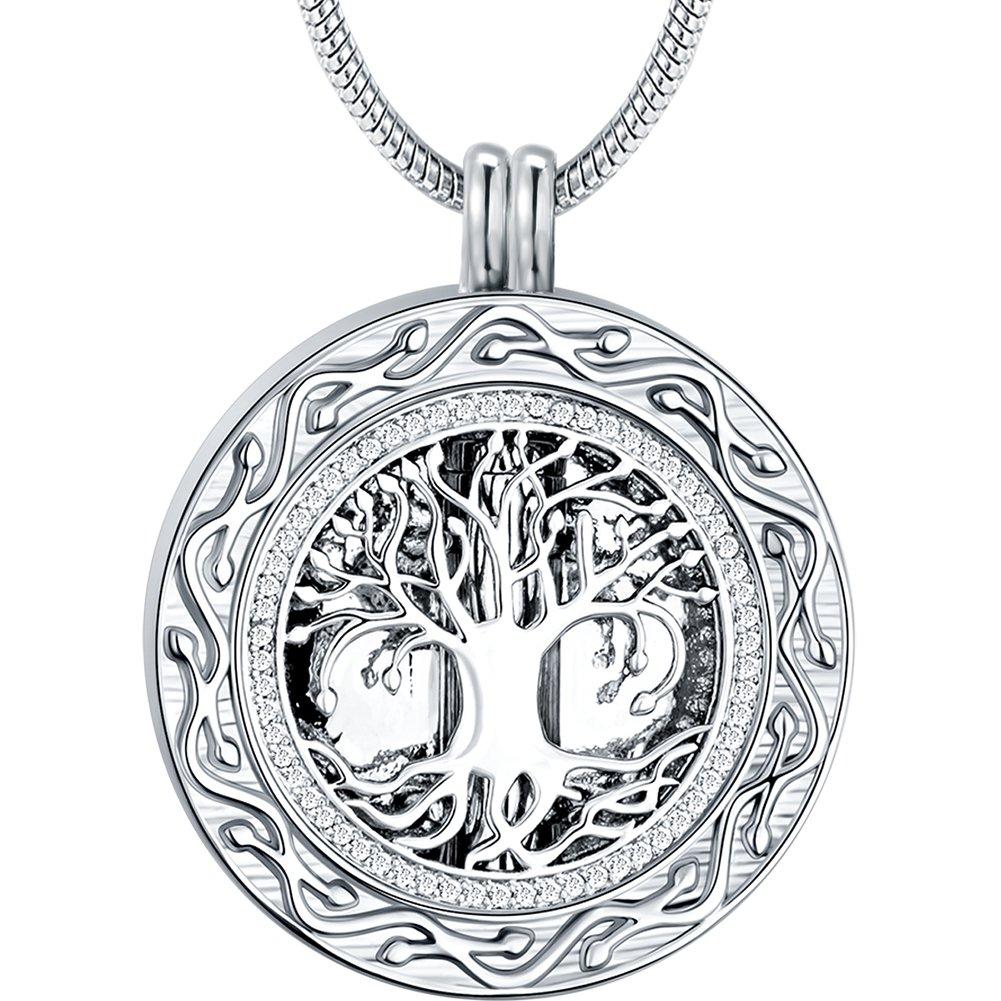 [Australia] - Ado Glo Christmas Memorial Gifts, Always in My Heart with 1 or 2 Vials Urn Locket Pendant Necklace, Tree of Life Cremation Jewelry for Ashes, Keepsake for Dad Sister Grandma Aunt Wife Daughter Mom 01_Single Vial_Silver 